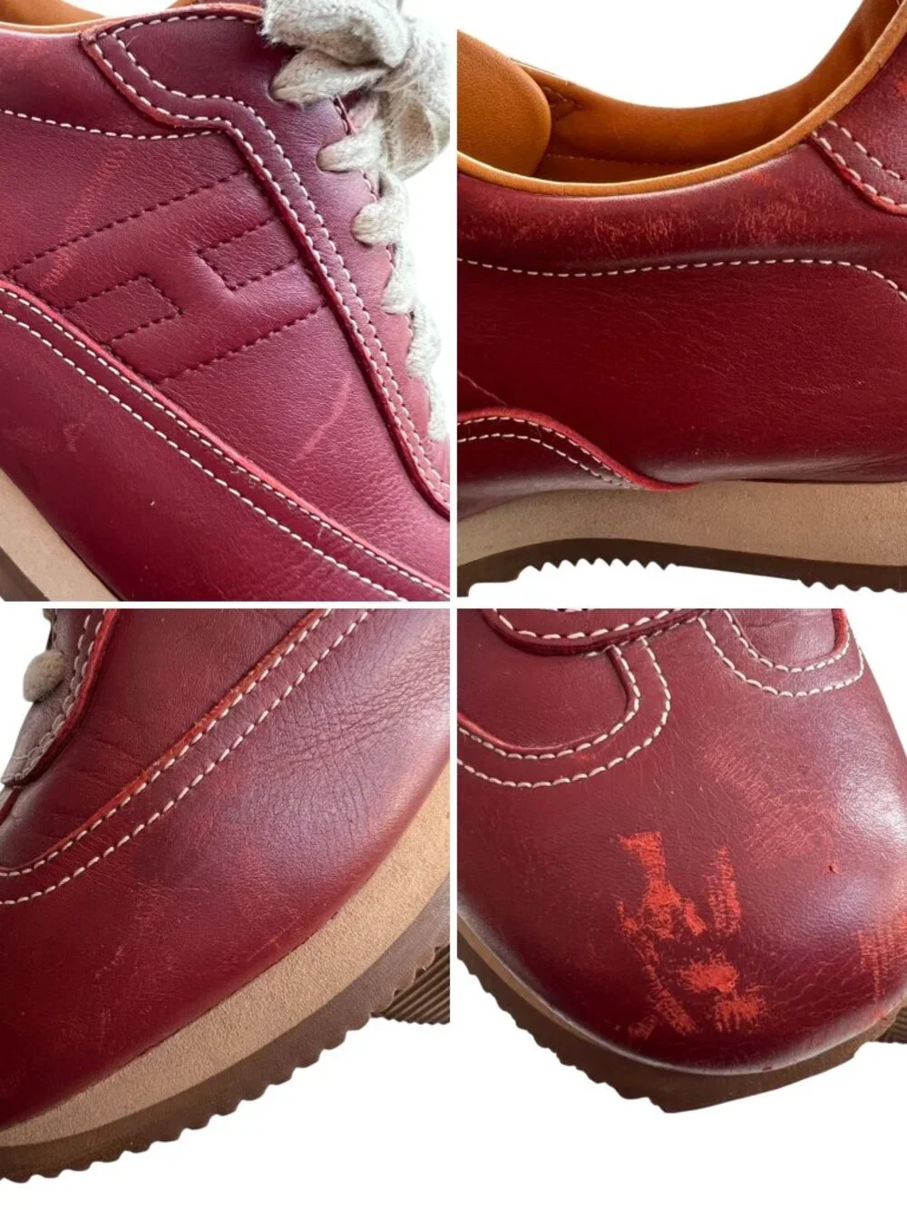 Hermes Quick leather sneakers red leather lace up 38.5 US womens 8 low top shoes - Picture 12 of 14
